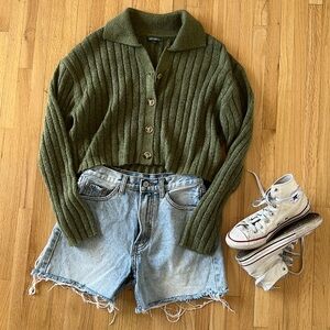 Wild Fable | Green Cropped Cardigan Sweater